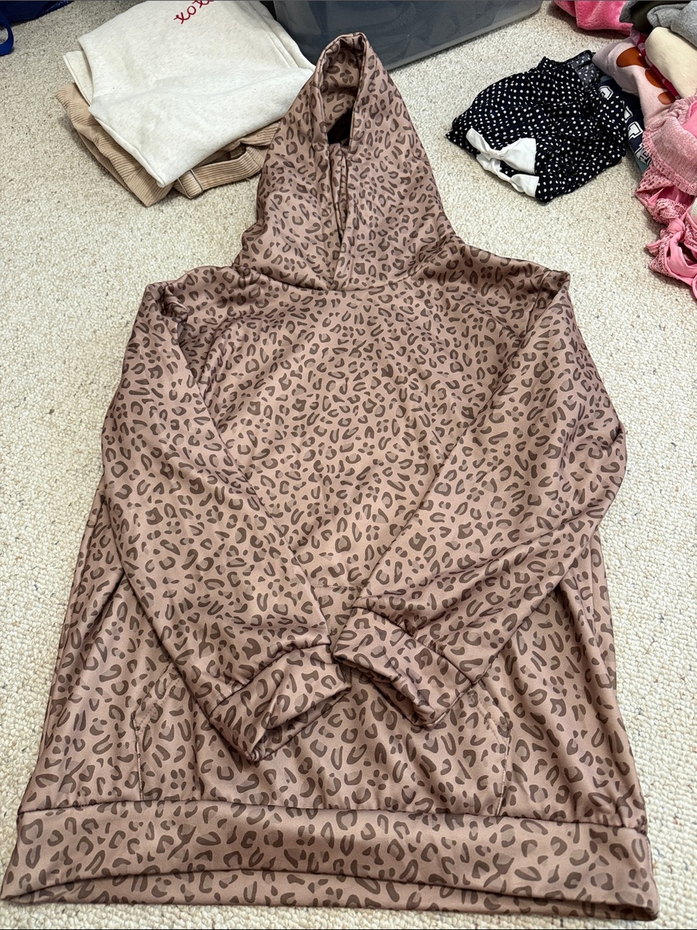 Leopard Print Hooded Pullover - Taupe Brown
